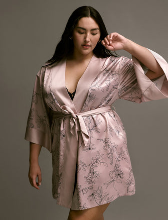 Satin Robe - Atmosphere Print - Polyester -Thirdlove