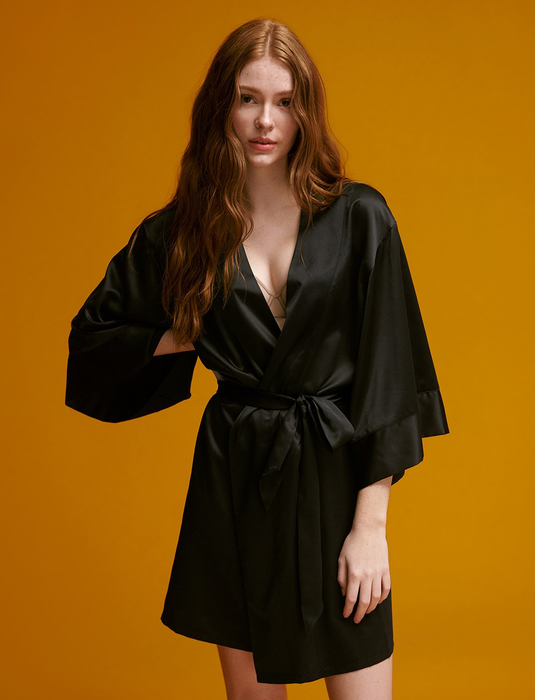 Satin Robe - Black - Polyester -Thirdlove