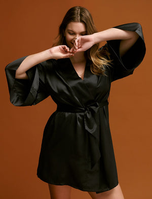 Satin Robe - Black - Polyester -Thirdlove