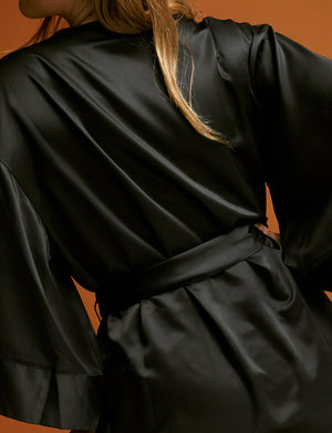 Satin Robe - Black - Polyester -Thirdlove