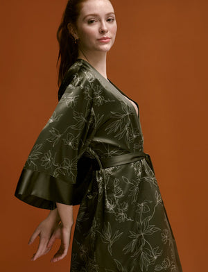 Satin Robe - Rainforest Print - Polyester -Thirdlove