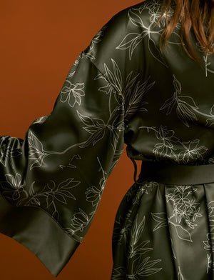 Satin Robe - Rainforest Print - Polyester -Thirdlove