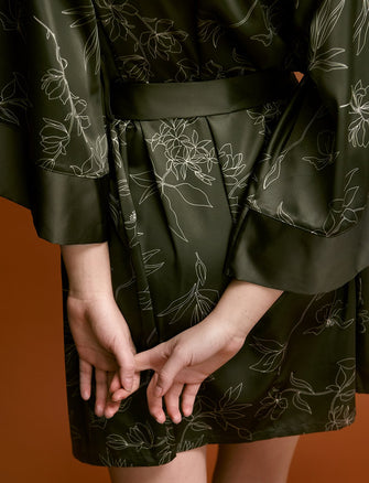 Satin Robe - Rainforest Print - Polyester -Thirdlove