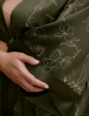 Satin Robe - Rainforest Print - Polyester -Thirdlove
