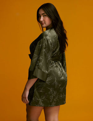 Satin Robe - Rainforest Print - Polyester -Thirdlove