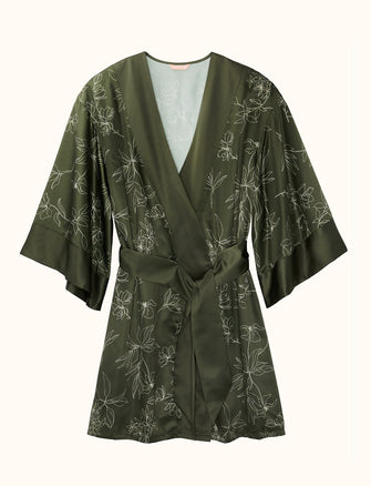 Satin Robe - Rainforest Print - Polyester -Thirdlove