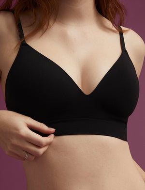Form Seamless V-Neck Wireless Bra - Black - Nylon/Spandex -Thirdlove