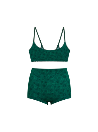 Kit Organic Cotton Tank Bralette and Organic Cotton Sleep Short in Ivy, 95% organic cotton, 5% spandex