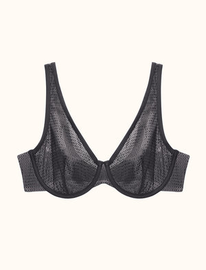 Unlined Modern Mesh Scoop Bra, Charcoal - Thirdlove - Nylon/Spandex,modelHH