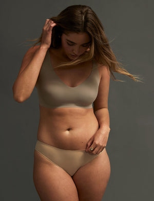Uplift V-Neck Wireless - Light Brown - Nylon/Spandex -Thirdlove